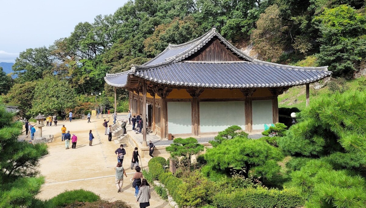 영주 부석사 경내 전통 목조건축과 봉황산 숲